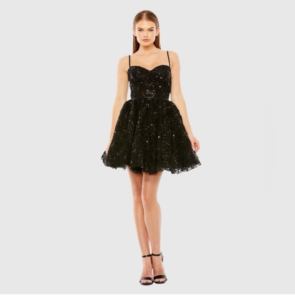 Mac Duggal Black Sequin Sweetheart Mini Dress